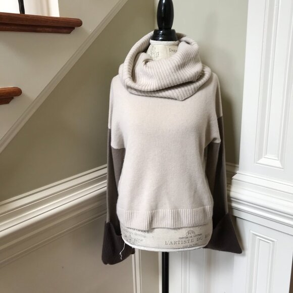 Naadam Wool Cashmere Cowl Neck Sweater Womens Medium Brown Long Sleeve Pullover - Picture 3 of 11